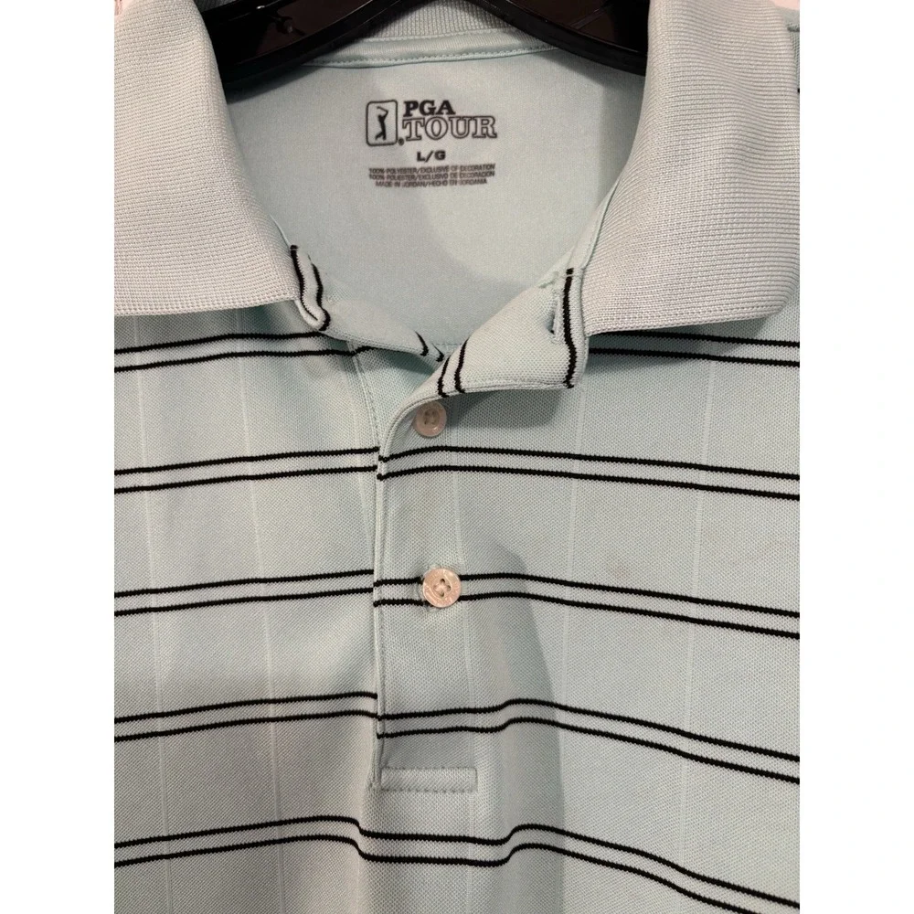 PGA Tour Mens Short Sleeve Polo Shirt‎ Gray Large  Striped